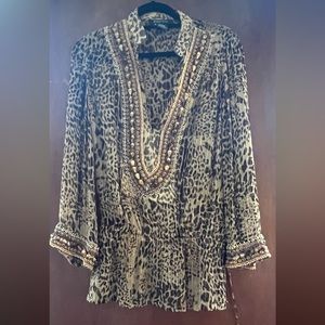 Etcetera leopard print shirt with beading